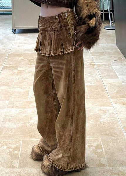 Color Patchwork Waist Zippered Pants Photo Denim High Retro FashionChic