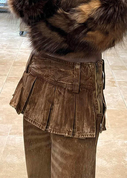 Color Patchwork Waist Zippered Pants Photo Denim High Retro FashionChic