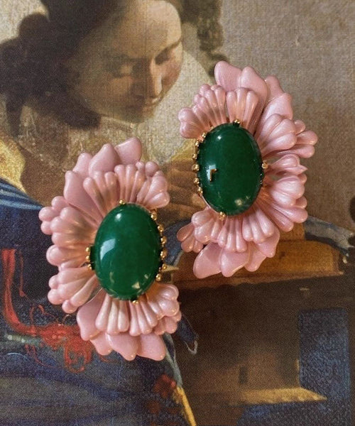 Stud Agate Sterling Pink Asymmetry Silver Earrings Retro FashionChic