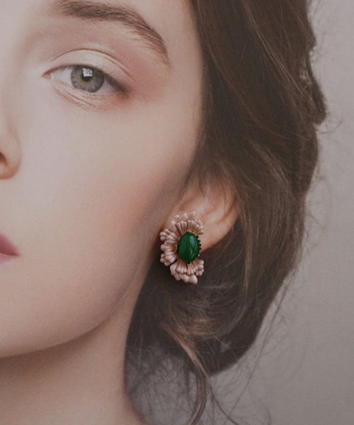 Stud Agate Sterling Pink Asymmetry Silver Earrings Retro FashionChic