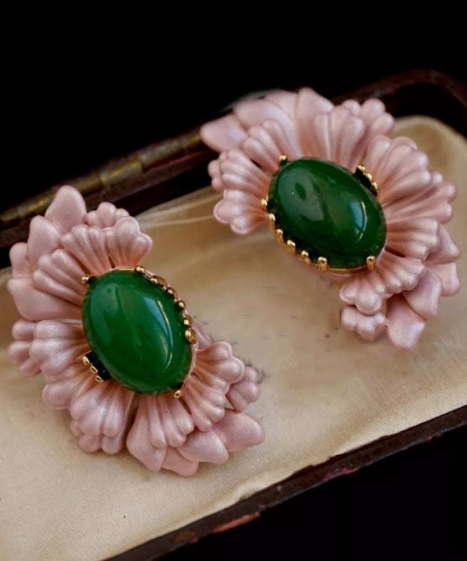 Stud Agate Sterling Pink Asymmetry Silver Earrings Retro FashionChic