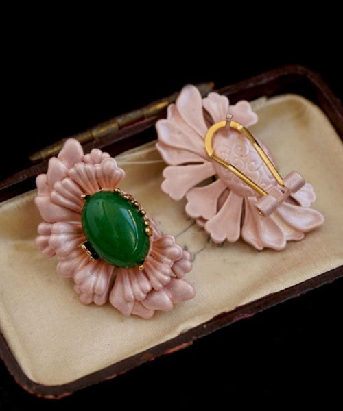 Stud Agate Sterling Pink Asymmetry Silver Earrings Retro FashionChic