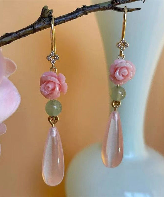 Retro Pink Sterling Silver Overgild Water Drop Rose Drop Earrings AC1079 Genistyle Shop