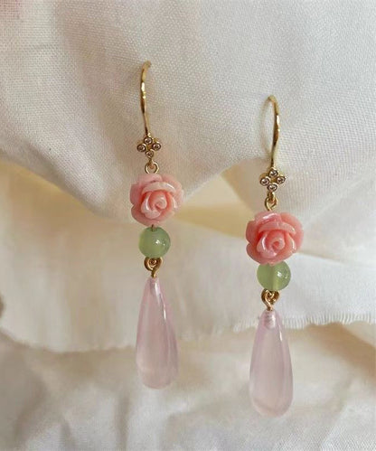 Retro Pink Sterling Silver Overgild Water Drop Rose Drop Earrings AC1079 Genistyle Shop