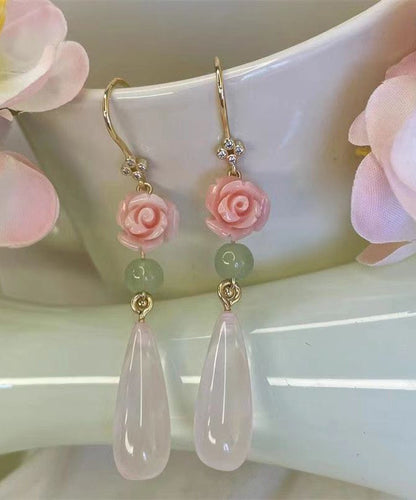 Retro Pink Sterling Silver Overgild Water Drop Rose Drop Earrings AC1079 Genistyle Shop