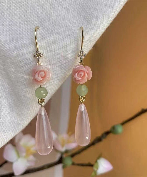 Retro Pink Sterling Silver Overgild Water Drop Rose Drop Earrings AC1079 Genistyle Shop