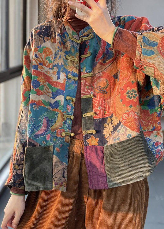 Retro Print Oriental Button Corduroy Fine Cotton Filled Coat Winter RU040 ABC