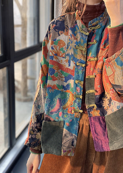 Retro Print Oriental Button Corduroy Fine Cotton Filled Coat Winter RU040 ABC