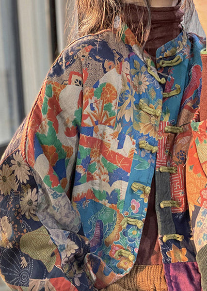 Retro Print Oriental Button Corduroy Fine Cotton Filled Coat Winter RU040 ABC