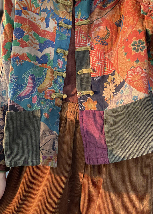 Retro Print Oriental Button Corduroy Fine Cotton Filled Coat Winter RU040 ABC