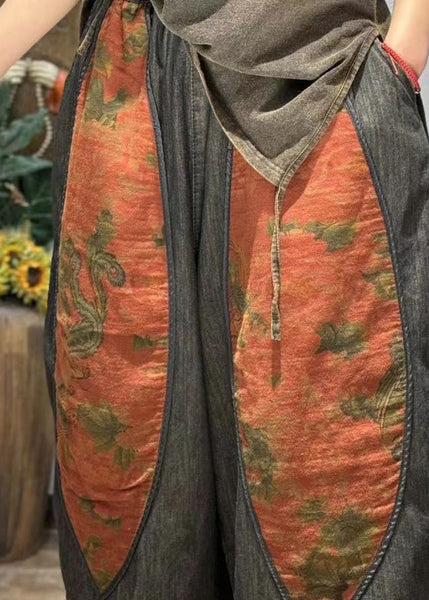 Retro Print Splicing Ethnic Style Cotton Crop Pants Summer BV082 MZF-CPTS240702