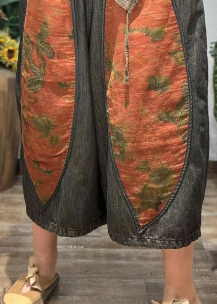 Retro Print Splicing Ethnic Style Cotton Crop Pants Summer BV082 MZF-CPTS240702