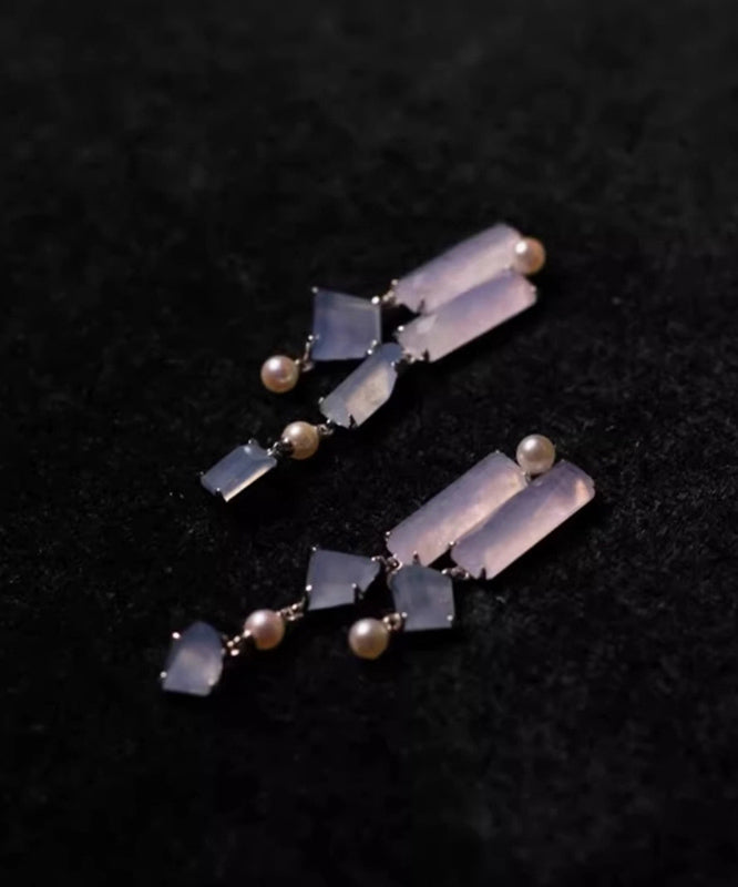 Asymmetrical Earrings Chalcedony Drop Retro Alloy Purple Tassel FashionChic