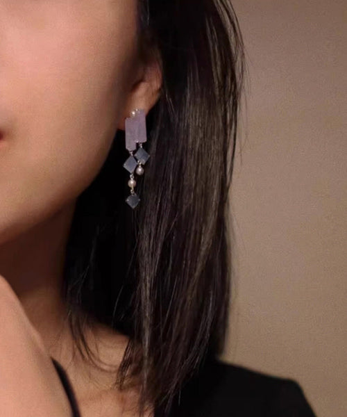 Asymmetrical Earrings Chalcedony Drop Retro Alloy Purple Tassel FashionChic