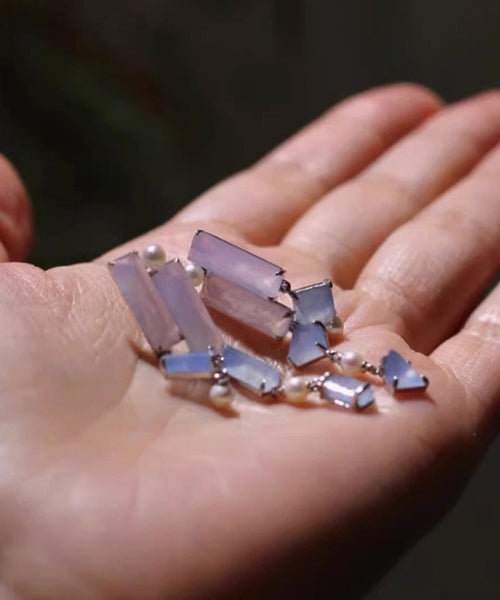 Asymmetrical Earrings Chalcedony Drop Retro Alloy Purple Tassel FashionChic