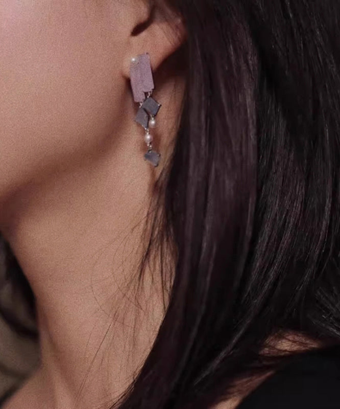 Asymmetrical Earrings Chalcedony Drop Retro Alloy Purple Tassel FashionChic