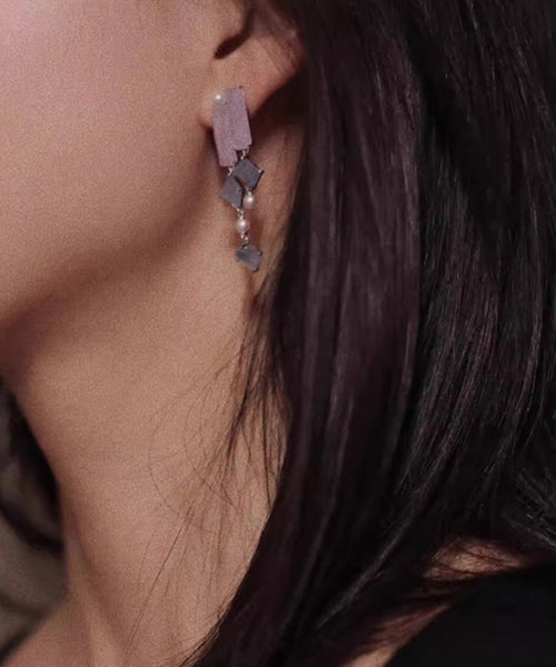 Asymmetrical Earrings Chalcedony Drop Retro Alloy Purple Tassel FashionChic