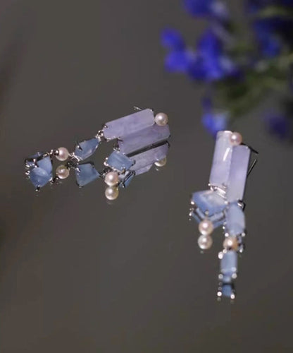 Asymmetrical Earrings Chalcedony Drop Retro Alloy Purple Tassel FashionChic
