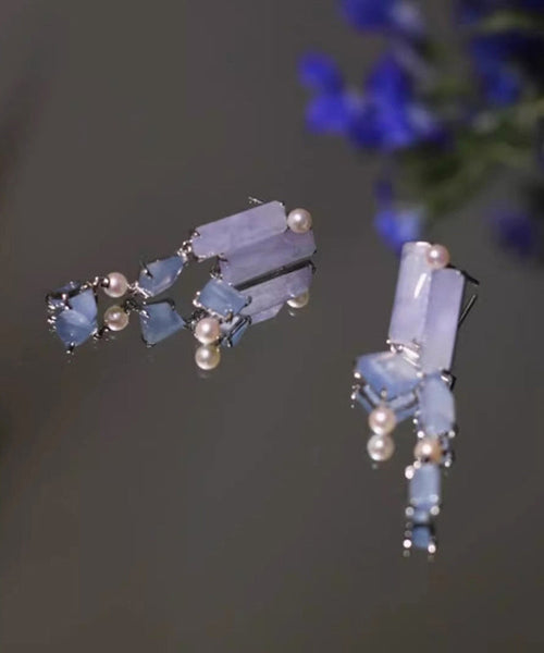 Asymmetrical Earrings Chalcedony Drop Retro Alloy Purple Tassel FashionChic