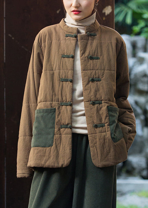 Retro Purple Chinese?Button Pockets Thick Parkas Winter QO057 MZF-DJK241008