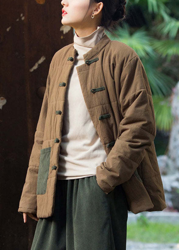 Retro Purple Chinese?Button Pockets Thick Parkas Winter QO057 MZF-DJK241008