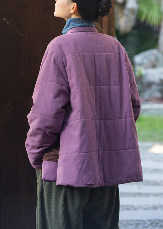 Retro Purple Chinese?Button Pockets Thick Parkas Winter QO057 MZF-DJK241008
