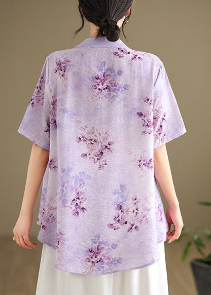 Retro Purple Stand Collar Embroidered Cotton Shirt Summer AP090 GK-STP240718