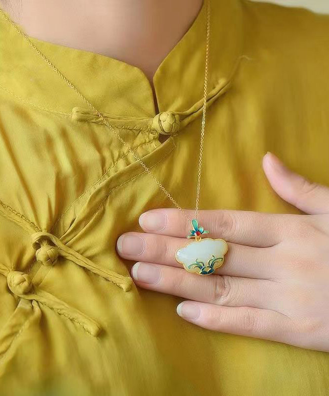 Retro Red Ancient Gold Jade Pearl Pendant Necklace KX1061 Ada Fashion