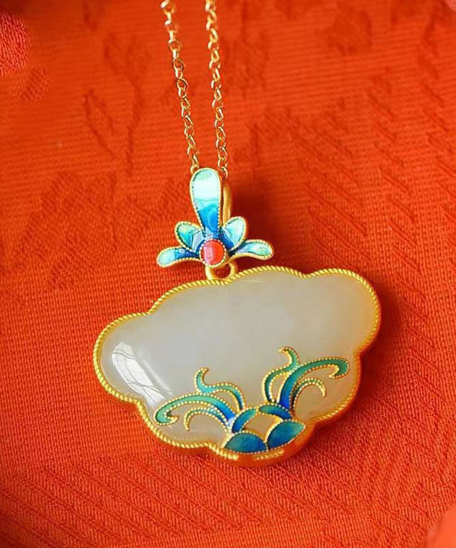 Retro Red Ancient Gold Jade Pearl Pendant Necklace KX1061 Ada Fashion