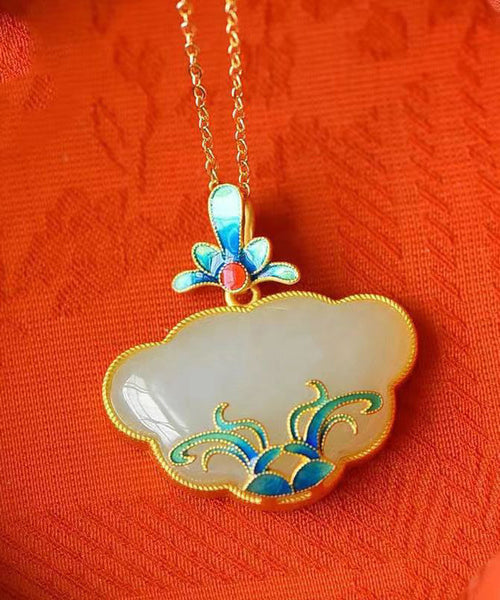 Retro Red Ancient Gold Jade Pearl Pendant Necklace KX1061 Ada Fashion