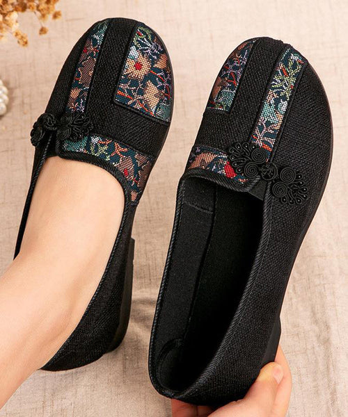 Red Retro Shoes Button Embroidered Splicing Oriental Flat FashionChic