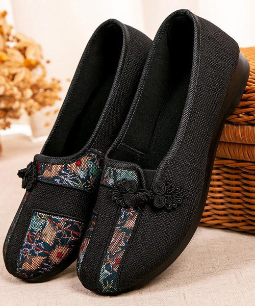 Red Retro Shoes Button Embroidered Splicing Oriental Flat FashionChic