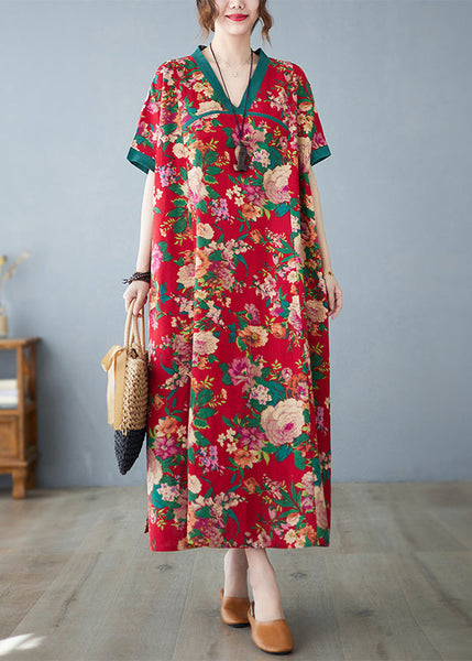 Cotton Dresses Maxi Summer Print Red Oversized Retro FashionChic