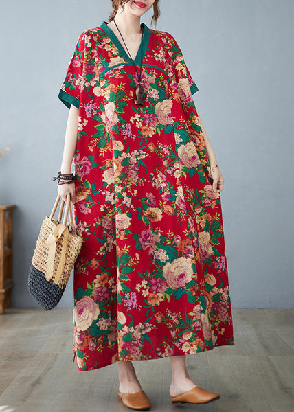 Cotton Dresses Maxi Summer Print Red Oversized Retro FashionChic