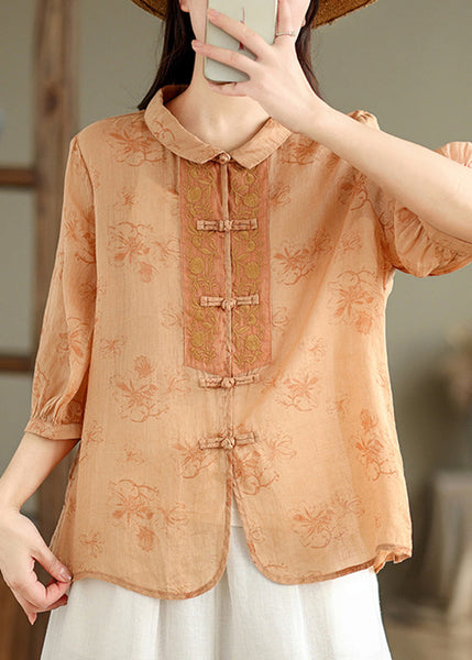 Retro Red Peter Pan Collar Embroidered Shirt Bracelet Sleeve AP021 GK-LTP240718