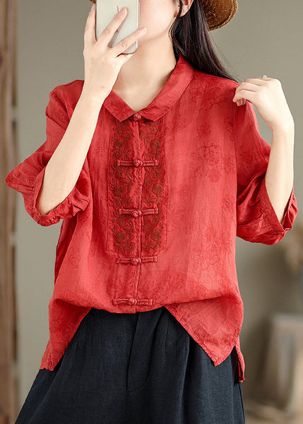 Retro Red Peter Pan Collar Embroidered Shirt Bracelet Sleeve AP021 GK-LTP240718