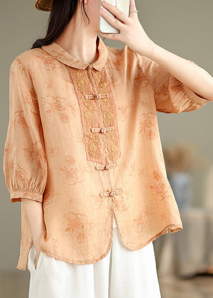 Retro Red Peter Pan Collar Embroidered Shirt Bracelet Sleeve AP021 GK-LTP240718