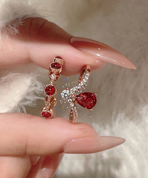 Overgil Gem Silver Zircon Retro Stone Rings Sterling Red FashionChic