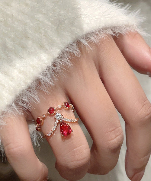 Overgil Gem Silver Zircon Retro Stone Rings Sterling Red FashionChic