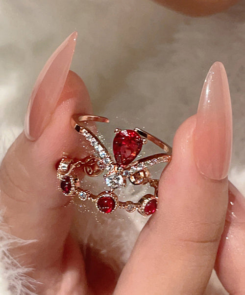Overgil Gem Silver Zircon Retro Stone Rings Sterling Red FashionChic