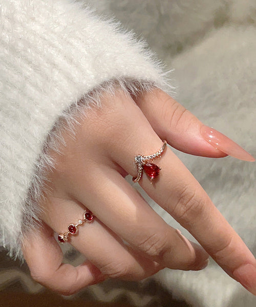Overgil Gem Silver Zircon Retro Stone Rings Sterling Red FashionChic
