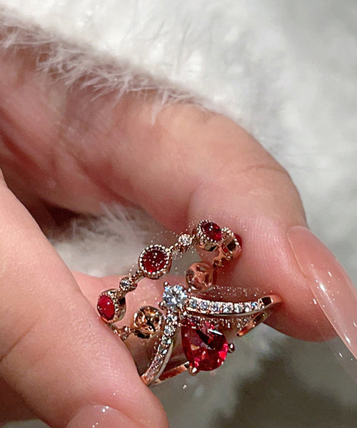 Overgil Gem Silver Zircon Retro Stone Rings Sterling Red FashionChic