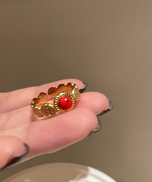 Red Overgild Hollow Retro Sterling Two Agate Silver Rings Out FashionChic