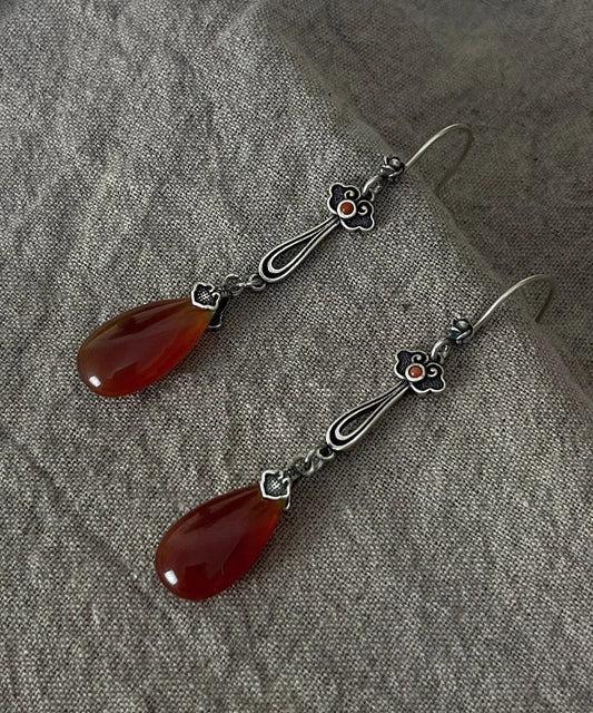 Retro Red Sterling Silver Water Drop Red Agate Drop Earrings QU046 JEW-EAR241007