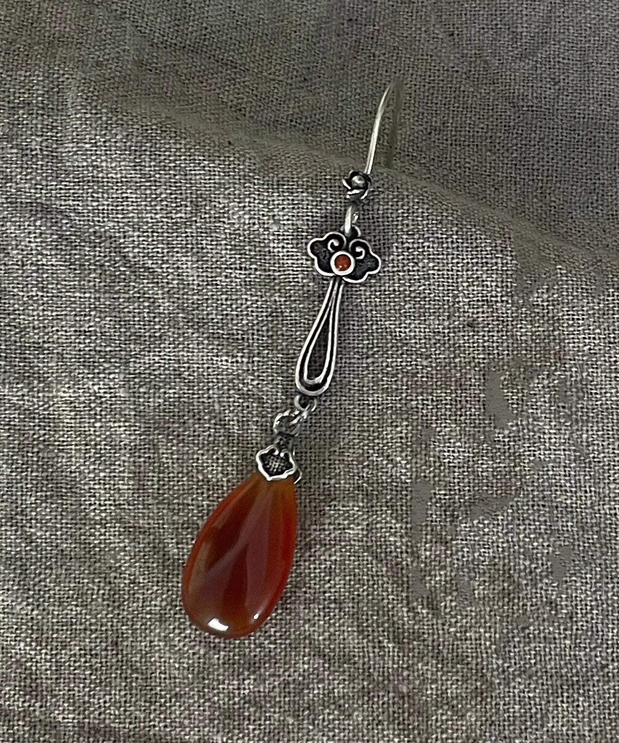 Retro Red Sterling Silver Water Drop Red Agate Drop Earrings QU046 JEW-EAR241007