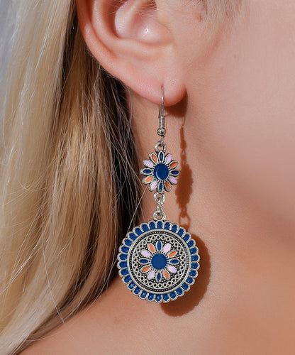 Retro Silk Sterling Silver Alloy Floral Cloisonne Drop Earrings WP009 JEW-EAR241112