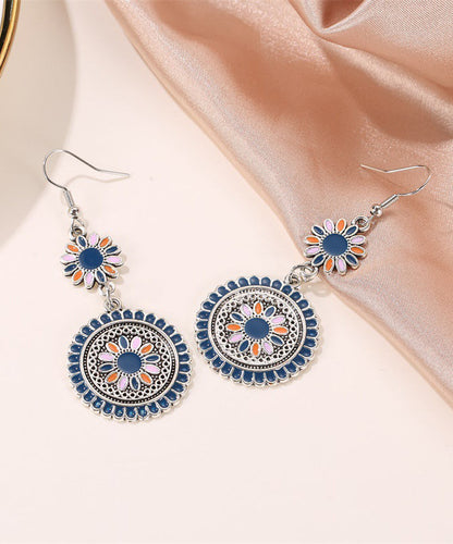 Retro Silk Sterling Silver Alloy Floral Cloisonne Drop Earrings WP009 JEW-EAR241112