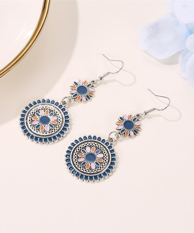 Retro Silk Sterling Silver Alloy Floral Cloisonne Drop Earrings WP009 JEW-EAR241112