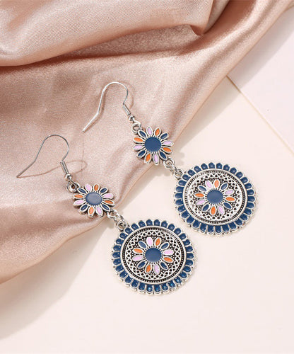 Retro Silk Sterling Silver Alloy Floral Cloisonne Drop Earrings WP009 JEW-EAR241112