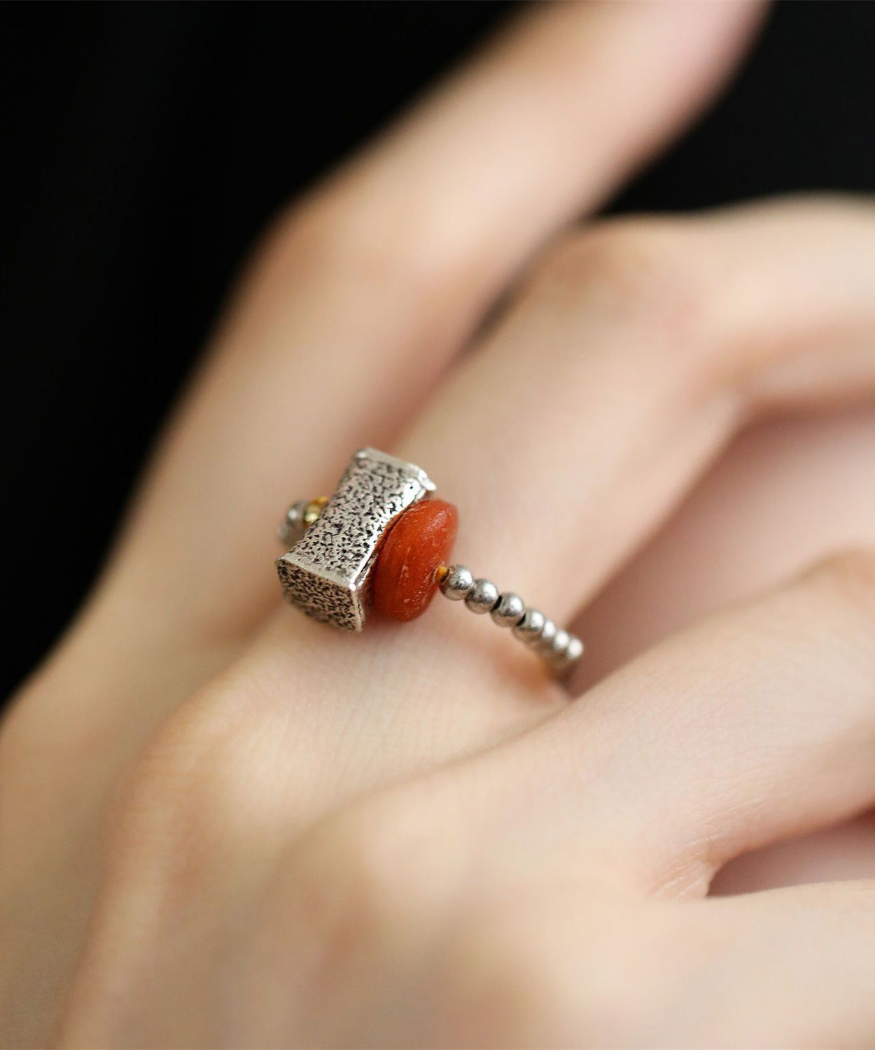 Retro Silk Sterling Silver Beads Beeswax Rings RA006 ABC